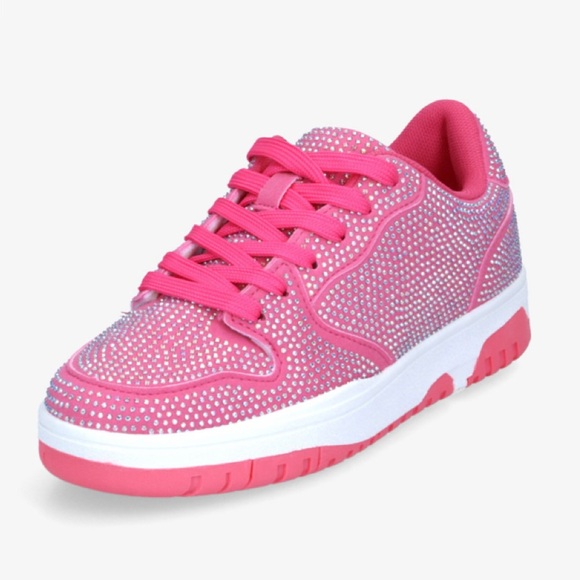 Kids Pink Rhinestone Lace-Up Sneakers - Picture 2 of 3